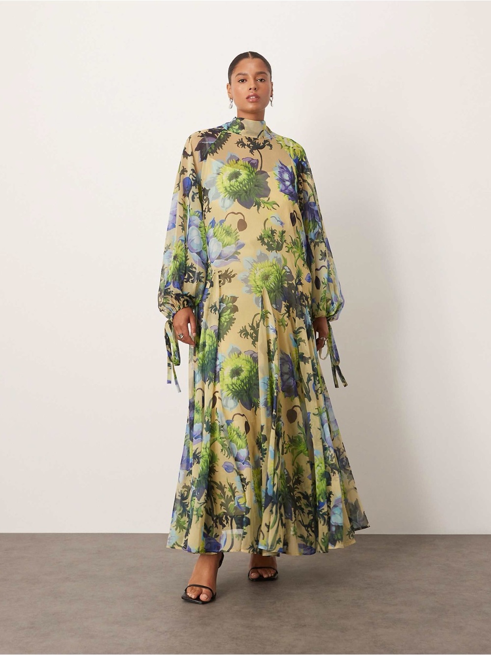 ARRANGE Curve high neck trapeze maxi dress in bold floral print